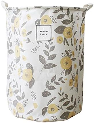 Julvie Collapsible & Durable Waterproof PE Coating Ramie Cotton Fabric Storage Bucket Laundry Hampers Baskets- Colorful Florals Prints