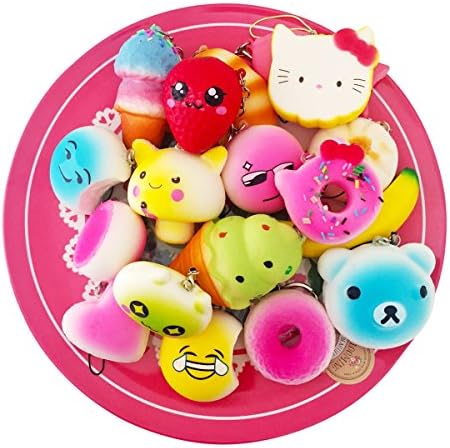 25 Pcs Squishy Slow Rising Scented Toys - including a Jumbo Banana and Medium and Small Squishies Food Cake/Panda/Ice Cream Cell Key Chains Stress Relief Toy
