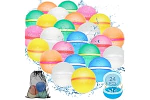 Reusable Water Balloons for Kids,24PCS Magnetic Refillable Latex-Free Silicone Water Bomb with Mesh Bag,Swimming Pool Toys Be