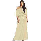 KOH KOH Womens Long Sexy One Shoulder Flowy Casual 3/4 Short Sleeve Maxi Dress