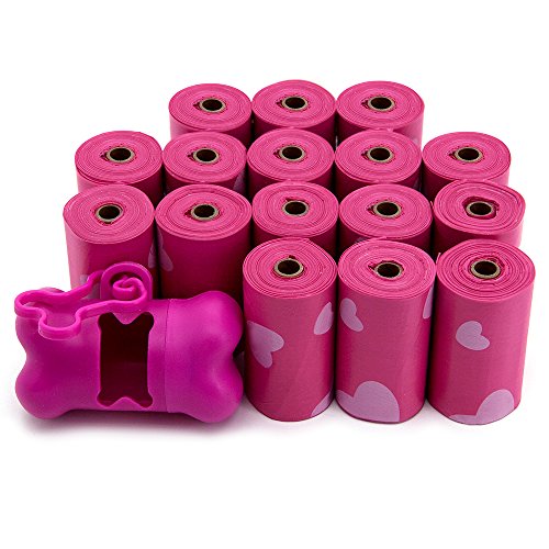 Best Pet Supplies Dog Poop Bags, Rip-Resistant and Doggie Waste Bag Refills with d2w Controlled-Life Plastic Technology - Pack of 240, Pink Heart (Scented)