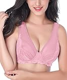 Intimate Portal Women Anabel Wire Free Lace Comfort Bra w Pockets Non-Wired Pink 36C