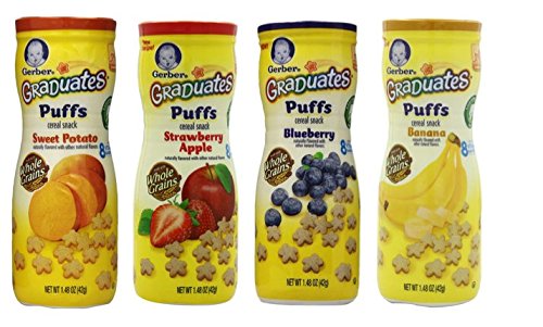 Gerber Graduates Apple Strawberry, Banana, Sweet Potato, Blueberry Puffs /pack of 4 1.48oz by Gerber