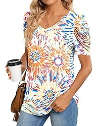 CATHY Womens Summer T-Shirt Short Puff Sleeve Tunic