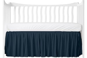 MD HOME DECORE Crib Bed Skirt Dust Ruffle with Split Corners, 100% Cotton, Navy Blue Nursery Crib Skirt for Baby Boys or Girls, 28x52, 14" Drop, Toddler Bed Skirt, Baby Bedding, Crib Sheet Skirt, Soft & Breathable