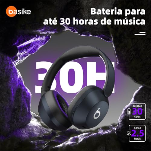 Basike Fone de Ouvido Bluetooth, ANC Cancelamento de Ruído Ativo Headphone Bluetooth 5.4 Headset com Microfone, Certificação Hi-Res Audio, 30 horas reprodução, LE15 (Azul)