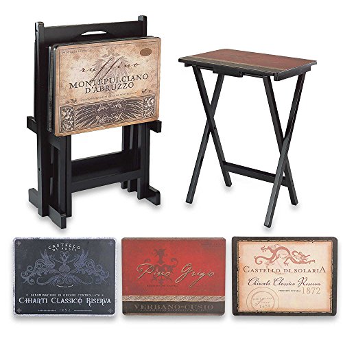 Buy Tray Tables with Classic Functional and DecorativeVintage Wine Labels Snack Table Set