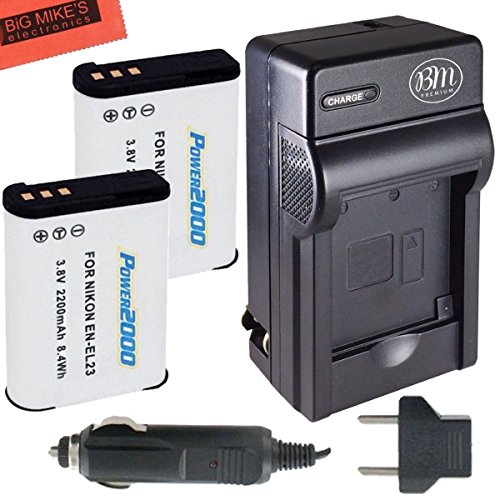 Power2000 2-Pack of EN-EL23 Batteries and Battery Charger for