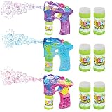 ArtCreativity Blue, Pink and Purple Bubble Blaster Set with LED Light Up and Sound, Includes 7 Inch Bubble Guns and 6 Bottles of Bubble Solution Refill, Party Favors - Batteries Included