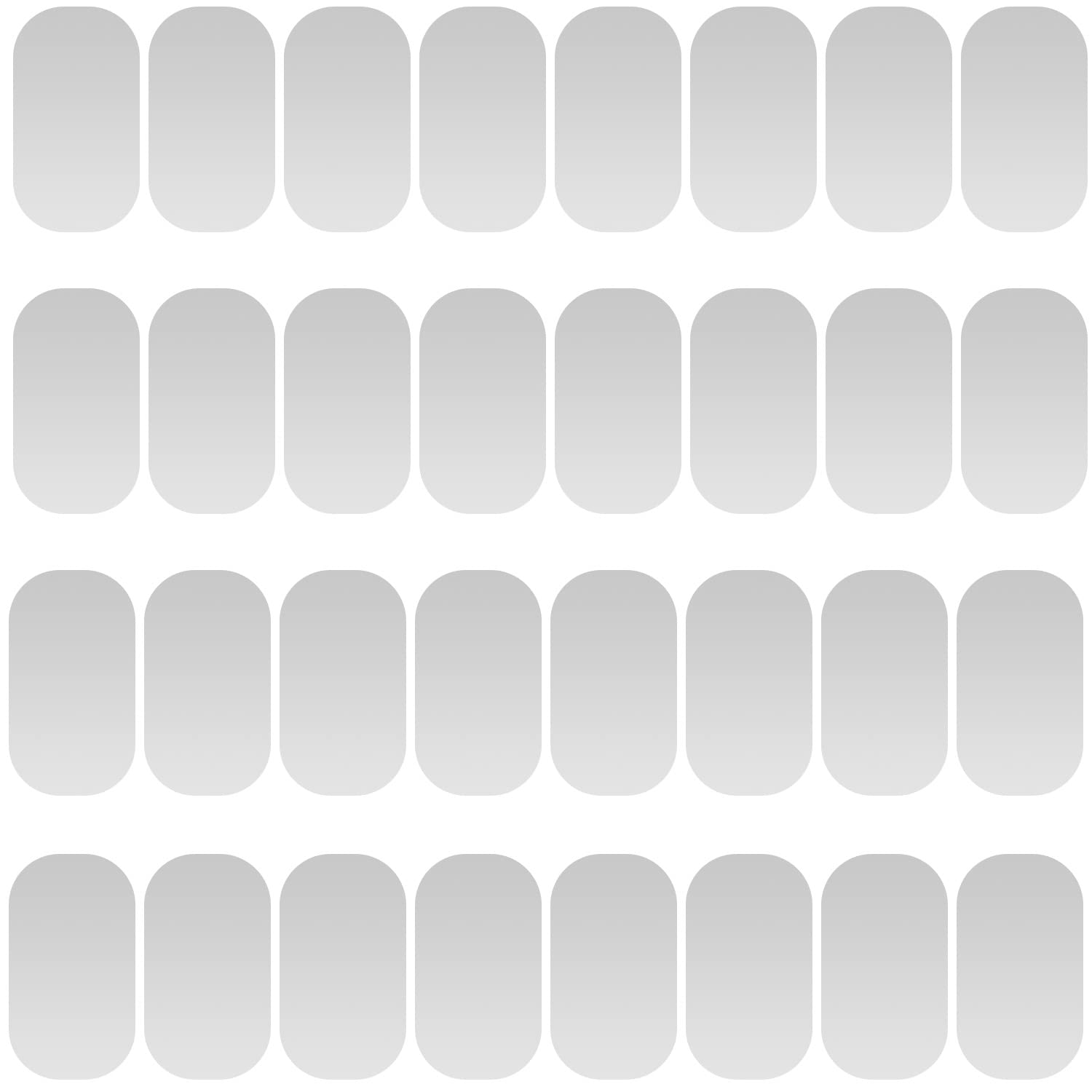 Mini Metal Plates for Magnetic Mount, Wall, Phone Holder, Case, Magnet, Crafts, DIY. Kit of 32 Silver Small 0.4" x 0.8" Iron Discs with 3M Adhesive Backing. Steel Replacement Sticker Set 32 Pack
