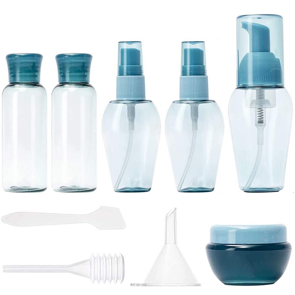 Travel Bottles,BETOY 9 PCS Empty Refillable Cosmetic Containers Portable and Leak-Proof Travel Bottles Set for Shampoo Lotion, Conditioner,Shower Gel Cream, Lotion, Oil, Cream, Toner and Gel,Blue