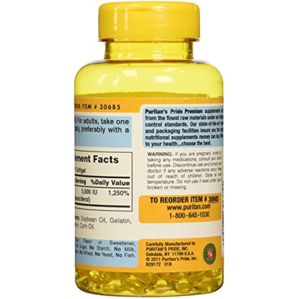 Puritan&39s Pride Vitamin D3 125 Mcg (5000 IU)200 Softgels Health