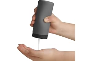 ELM RIDGE ESSENTIALS ElmRidge Dish Soap Silicone Dispenser for Kitchen Sink,Squeeze Washing Up Liquid and Hand Soap,Round refillable Silicone Bottles,Easy to Fill and to use, 8.5 oz,Black 2.4 x 2.4 x 5.5 inches (Gray)