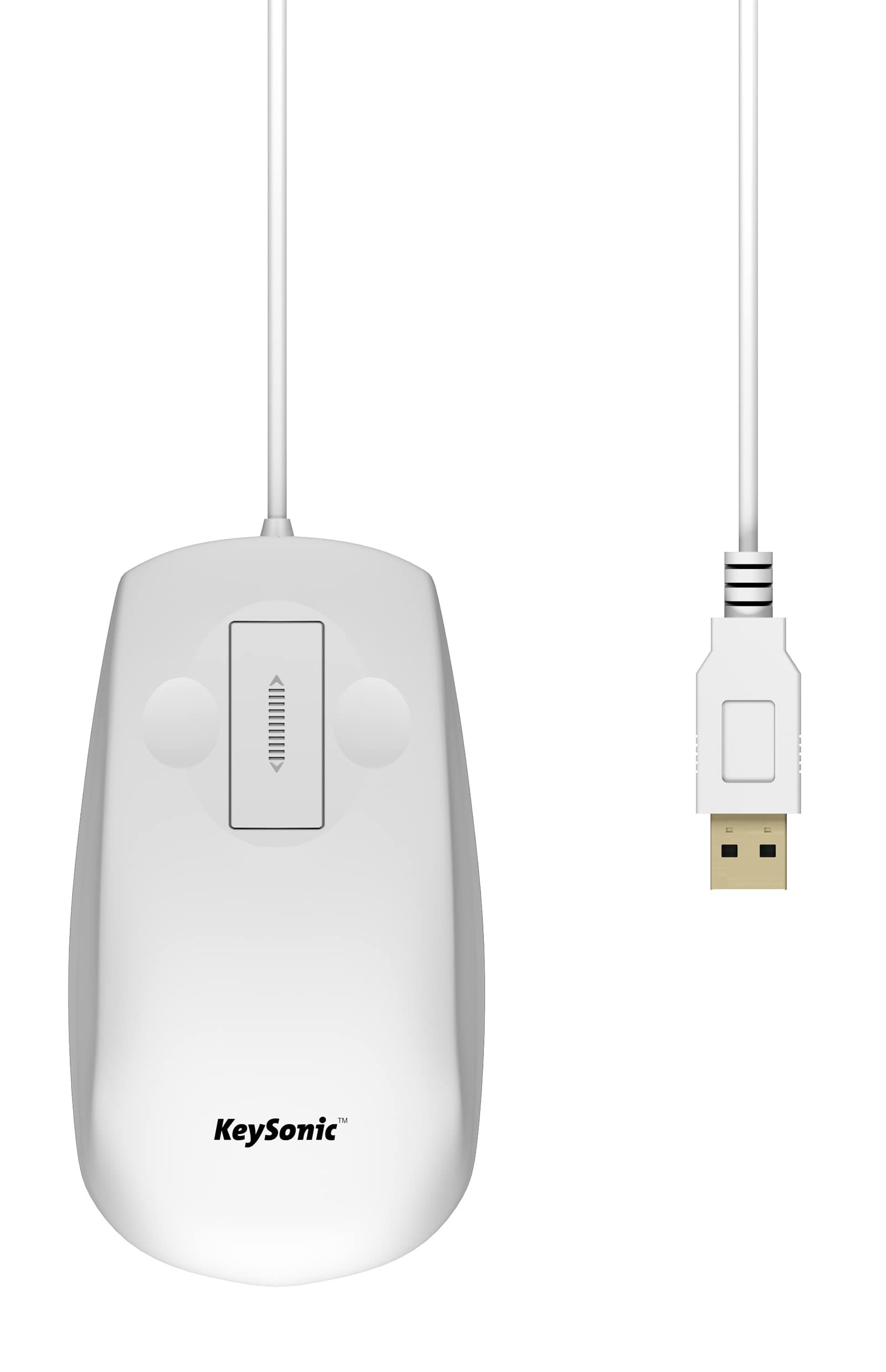KeySonic 60192 KSM-3020M-W Waterproof Mouse Silicone Scroll Buttons IP68 USB Cable (1.8 m) White