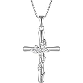 Blaniy Cross Necklace for Women 925 Sterling Silver Butterfly Necklace Birthstone Pendant Created Gemstone Jewelry Gifts for Women