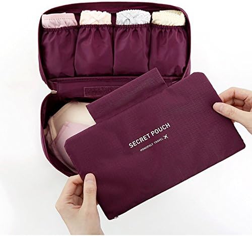 Kayphil Women's Storage Bag Travel Necessity Accessories Underwear Clothes Bra Organizer Pouch Case (wine red)