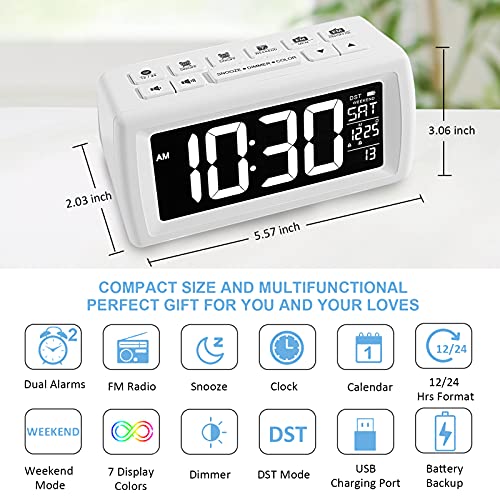 AZUTTA Digital Alarm Clock Radio 7Display Colors and 5Brightness