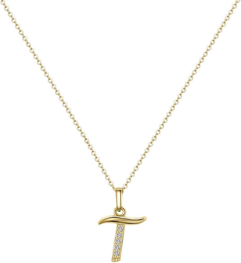 Initial Necklace for Women – 14k Gold Filled Dainty Cubic Zirconia Monogram Letter Pendant Necklace Tiny Cursive Uppercase 26 Alphabet Initial Necklace Charm Jewelry Gifts for Girls Bridesmaid