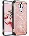 Huawei Mate 9 Case, BENTOBEN Glitter Sparkly Bling Dual Layer Slim Hard Case Laminated with Luxury Shiny Faux Leather Chrome Shock Absorption Bumper Case for Huawei Mate 9 (2016),Rose Gold/Black