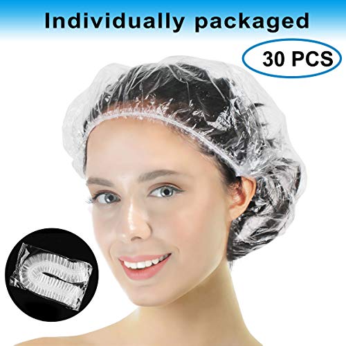 30PCS Disposable Shower Caps, Individually Wrapped Larger and Thicker Waterproof Shower Caps, Plastic Hair Caps for Women, Spa, Home Use, Hotel and Hair Salon, Portable Travel (30PCS Transparent) - Thumbnail 7