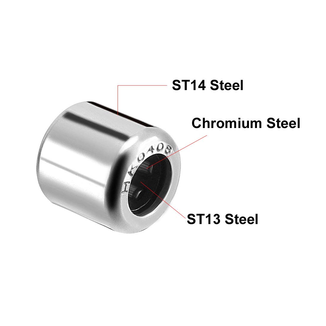 sourcing map HK0408 Drawn Cup Needle Roller Bearings, Open End, 4mm Bore Dia, 8mm OD, 8mm Width (Pack of 10) - Image 4