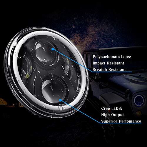 DOT Approved 7'' LED Headlight RGB Halo Ring Angle Eye Bluetooth Remote Control for 1997~2018 Jeep Wrangler JK TJ LJ CJ Sahara Sport Rubicon Willys Hummer H1 H2 2 Years Warranty