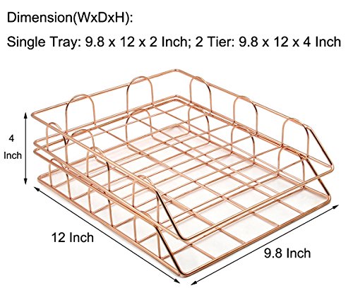Superbpag Stackable Desktop Letter Tray Organizer, Set of 2, Copper