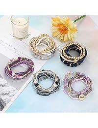 Finrezio 5 Sets Bohemian Beaded Bracelets for Women Multilayer Stretch Stackable Bracelet Set Multicolor Jewelry