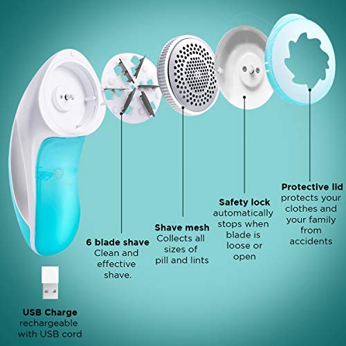 Vila Fabric Shaver, Portable and Battery Operated Hairball Remover, Quickly and Safely Eliminates Lint, Fuzz and Pilling, Easy to Use Sweater Defuzzer