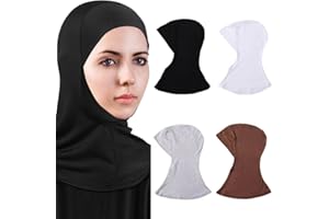 ZUYYON 4 Pcs Muslim Hijab Caps Adjustable Stretchy Modal Turban Full Cover Shawl Cap Full Neck Coverage Head Scarf for Lady