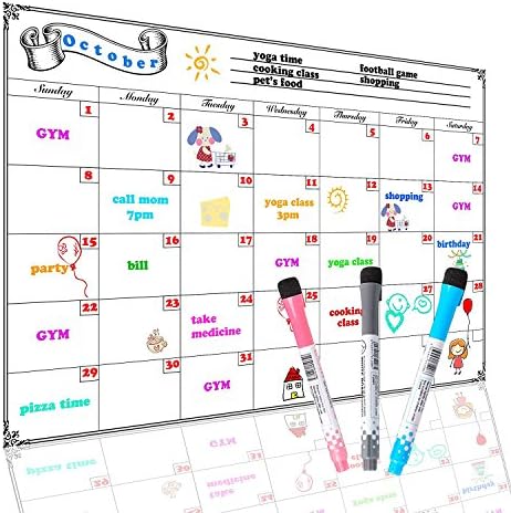 Magnetic Refrigerator Calendar 17" x 11" Dry Erase Board Planner Calendar for Kitchen Fridge with 3 Free Magnetic Dry Erase Markers (Monthly Planner)