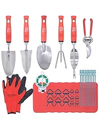 Juego de herramientas de jardín Wellmax de 12 con guantes de jardinería, tijera de podar y herramienta de excavación manual de acero inoxidable de 7 piezas, kit de trabajo pesado