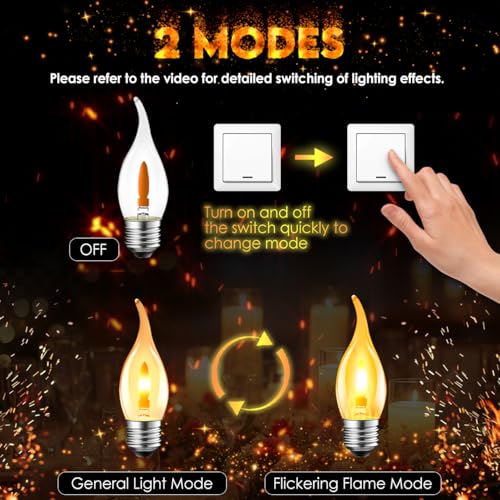 LVWIT LED Flame Bulb, Retro Flickering Flame Bulb E27, Warm Light 1800K, Orange Filament Bulb 35 Lumens, Ideal for Daily Christmas and Party Decoration (6U, 2 Modes)