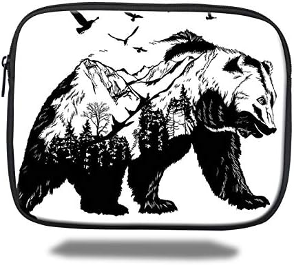 Tablet Sleeve Case Pocket Bag Compatible 9.7 Inch iPad Air,Mammal Silhouette with Mountain Landscape Flying Birds and Forest Wildlife Design