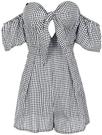 Ashore Womens Vacation Off Shoulder Plaid Jumpsuit Romper