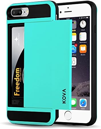 Kova iPhone 7 Plus Wallet Case - Credit Card Holder Commuter Case - Slim Design - Rubber Shell With PC Card Holder - Lightwieight Contruction - Turqouise iPhone 7 Plus Case