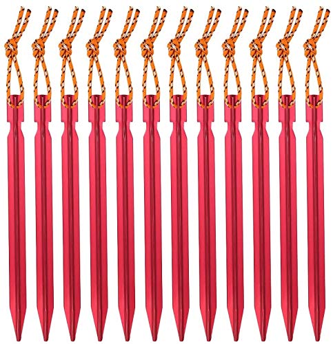 Ahsado Tent Pegs, Aluminum Alloy Tent Stakes, 18cm Long Lightweight with Pouch, 12 Pieces