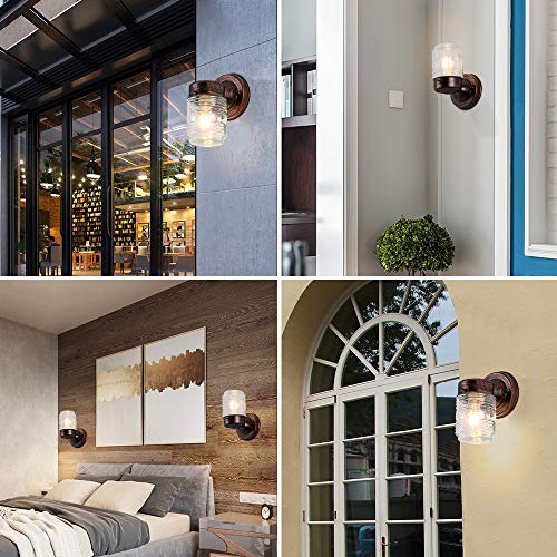 RUNNY Wall Light Fixture Jelly Jar Indoor/Outdoor Wall Lantern with Clear Ribbed Glass for Entryway Porch Patio, Black Red Copper