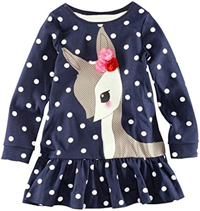HLWLWOLFOYC Baby Girls Long Sleeve One Piece Deer Print Dress