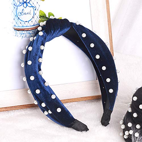 Meartchy Headbands for Women Pearl, Headbands Women Hair, Twisted Faux Pearl Velvet Turban Headbands Knotted Headbands for Women Hair Hoops with Cloth Wrapped Hair Accessories for Women and Girls