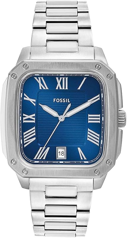 Orologio Crosby da uomo, movimento al quarzo con data a tre lancette e cinturino in acciaio inossidabile, Tono argento e blu, 42 mm