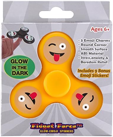 Fidget Force - Winking Tongue Out Emoji Glow in the Dark Hand Spinner - Keeps Fidgety Hands at Play - ADHD, Anxiety, Autism &amp; Stress Reducer - Fidget Spinner Toys for Adult - 9 Free Emoji Stickers