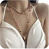 MSSIEJEW Y Bead Necklace for Women Crystal Gold Long Chain Choker Necklace Wedding Party Summer Beach Jewelry