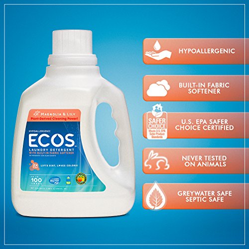 Earth Friendly Products Ecos Liquid Laundry Detergent, Magnolia & Lily, 100-Ounce Bottle (2-Pack)