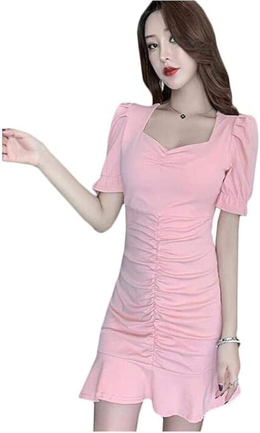 Amazon Taishan レディース ワンピース ミニ丈 タイト 半袖 スクエアネック着痩 セクシー タイト フリル 可愛い キャバドレス パーティー 通勤 ワンピース チュニック 通販