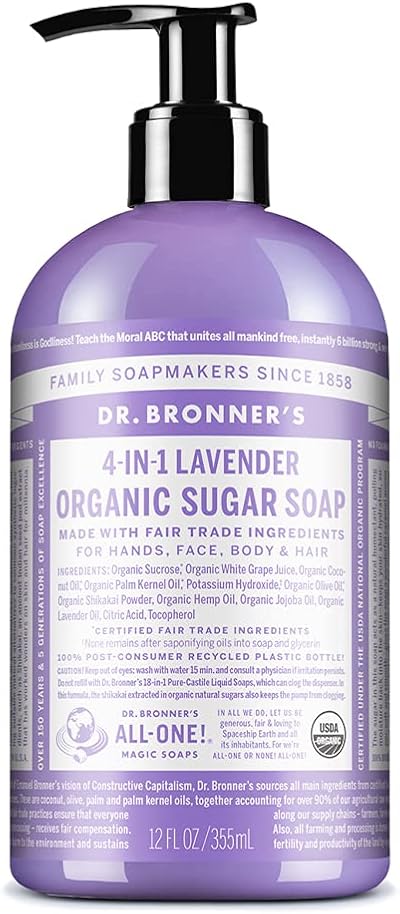 Dr. Bronner's Lavender 4-in-1 Organic Sugar Soap 335ml Pump Bottle