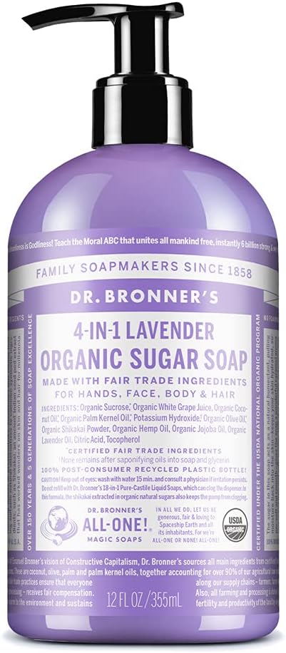 Dr. Bronner's Lavender 4-in-1 Organic Sugar Soap 335ml Pump Bottle