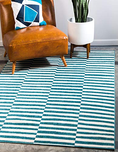 Unique Loom Williamsburg Collection Casual Transitional Thick Alternating Strip…