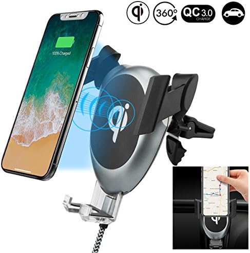 Fast Qi Wireless Charger Car Mount, Wireless charging Air Vent Car Cradle Phone Holder with QC 3.0 Plug for iPhone X 8/8 Plus, Samsung Galaxy S8, S7,S6/S7 Edge, Note 8 5 &amp; All Qi Enabled Device