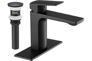 GENBONS Black Bathroom Faucet Single Handle Bathroom Sink Faucet with Pop-up Drain and Deck Plate Rv Lavatory Vessel Faucet Basin Mixer Tap